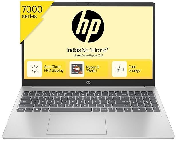 HP 15, AMD Ryzen 3 7320U Laptop (8GB LPDDR5, 512GB SSD) Anti-Glare, Micro-Edge, 15.6″/39.6cm,FHD, Win 11, Silver, 1.59kg, AMD Radeon Graphics, 1080p HD Camera, fc0154AU