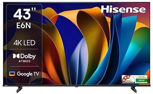 Hisense 108 cm (43 inches) E6N Series 4K Ultra HD Smart LED Google TV 43E6N (Black)