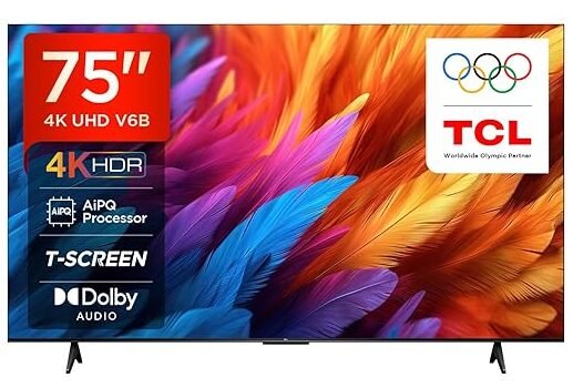 TCL 189 cm (75 inches) Metallic Bezel-Less Series 4K Ultra HD Smart LED Google TV 75V6B (Black)