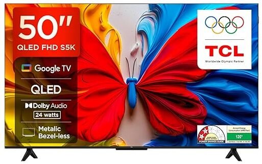 TCL 126 cm (50 inches) Metallic Bezel-Less, FHD Smart QLED Google TV 50S5K